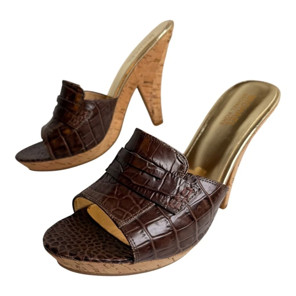 Michael Kors Camden Croc Leather Penny Loafer Mules 8.5